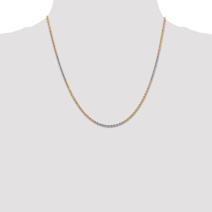 14k Tri-Color Tri-colored 20 inch 1.75mm Diamond-cut Rope with Lobster Clasp Chain Necklace