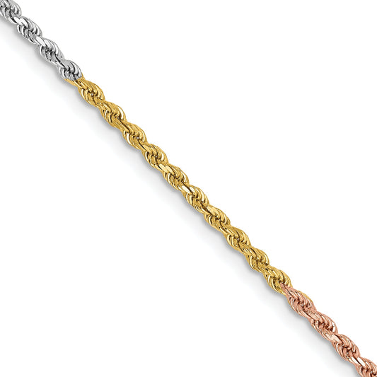 14k Tri-Color Tri-colored 20 inch 1.75mm Diamond-cut Rope with Lobster Clasp Chain Necklace