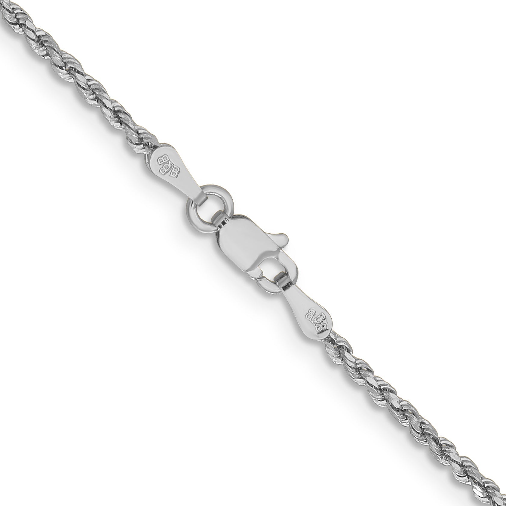 16 Inch 14k White Gold 1.8mm Lightweight D/C Rope with Lobster Clasp Chain Necklace