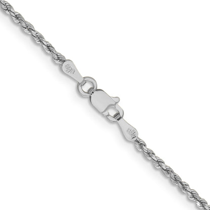 16 Inch 14k White Gold 1.8mm Lightweight D/C Rope with Lobster Clasp Chain Necklace