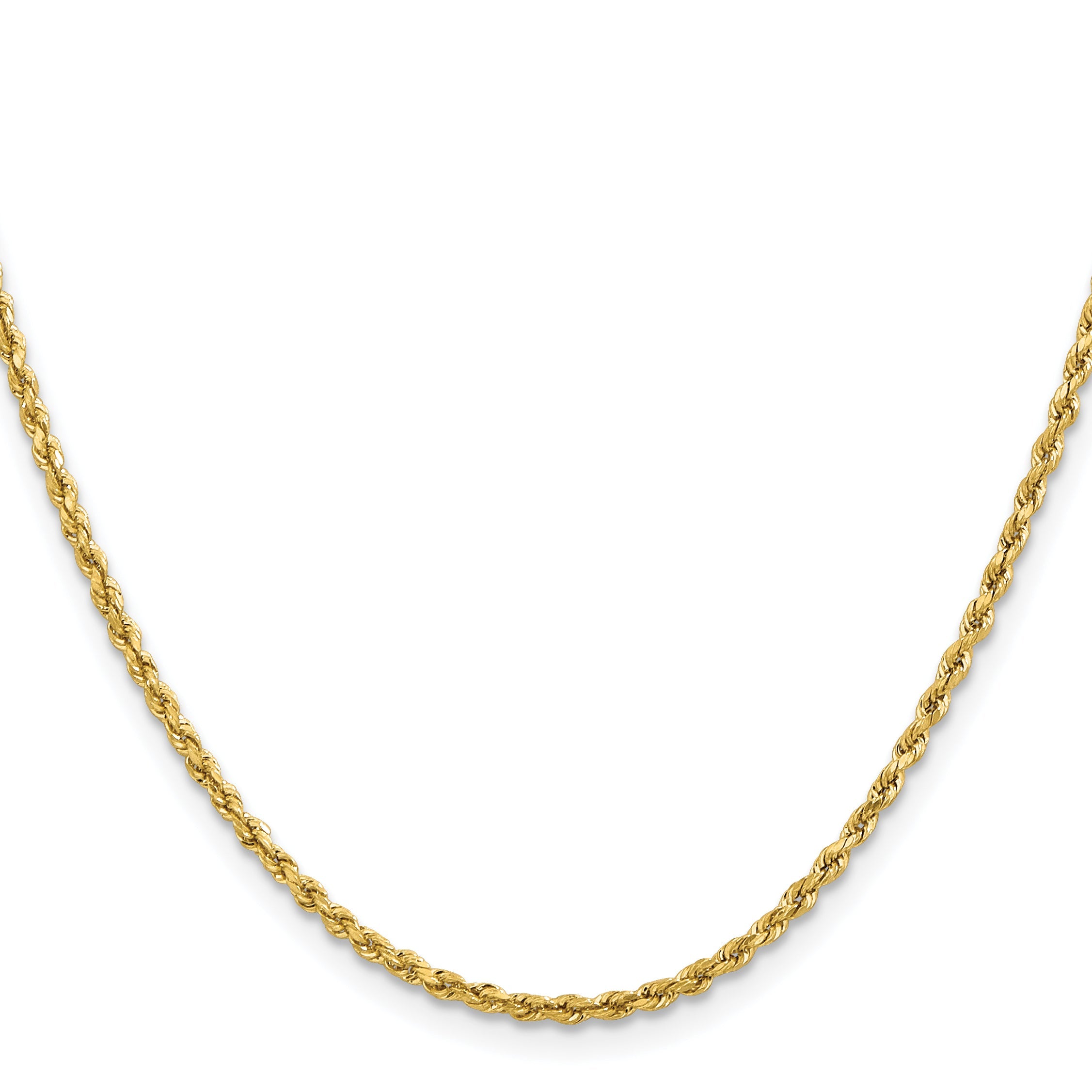 2 Inch 14k Yellow Gold 2mm Lightweight D/C Rope with Lobster Clasp Chain Necklace