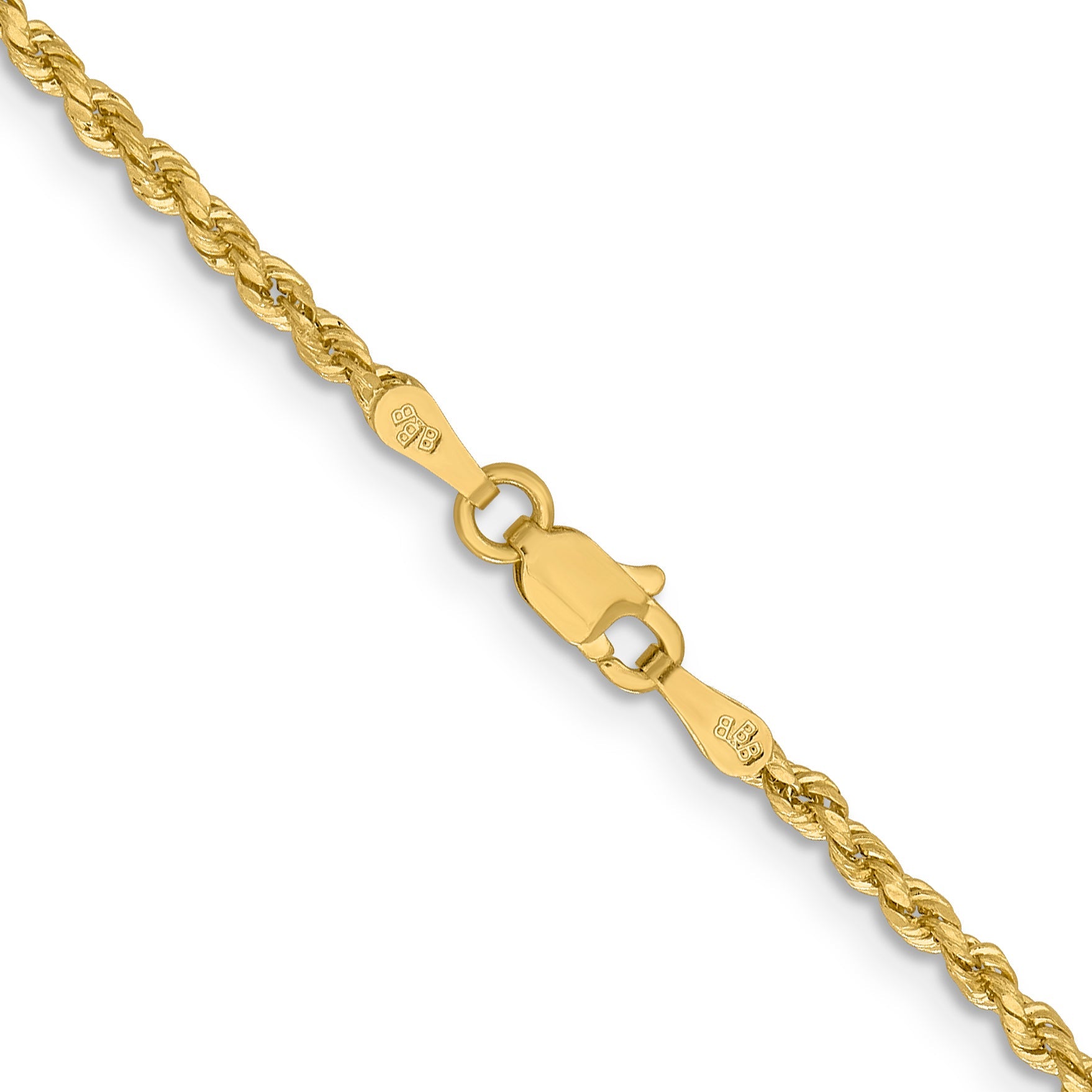 2 Inch 14k Yellow Gold 2mm Lightweight D/C Rope with Lobster Clasp Chain Necklace