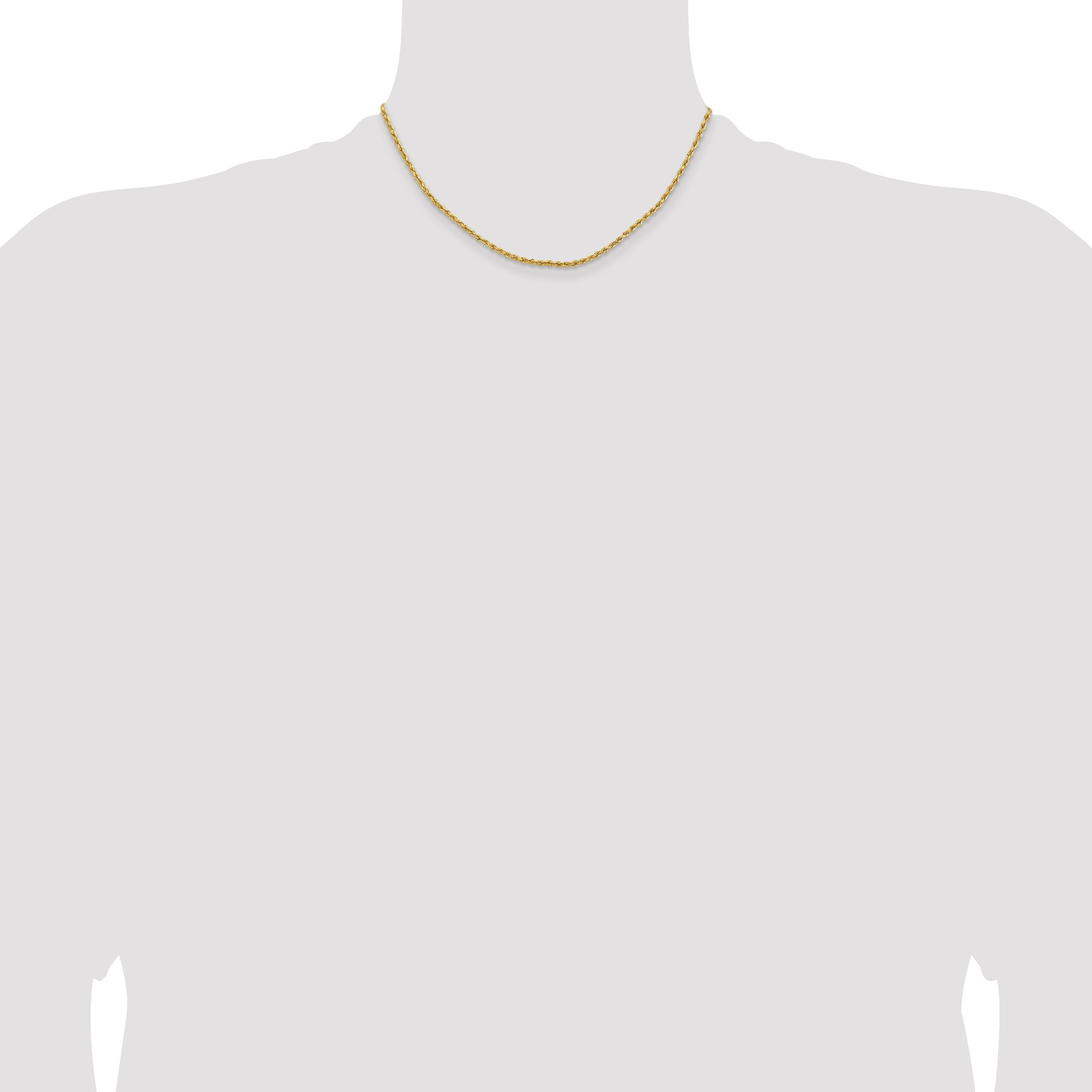 16 Inch 14k Yellow Gold 2mm Lightweight D/C Rope with Lobster Clasp Chain Necklace