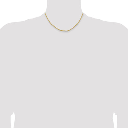 16 Inch 14k Yellow Gold 2mm Lightweight D/C Rope with Lobster Clasp Chain Necklace