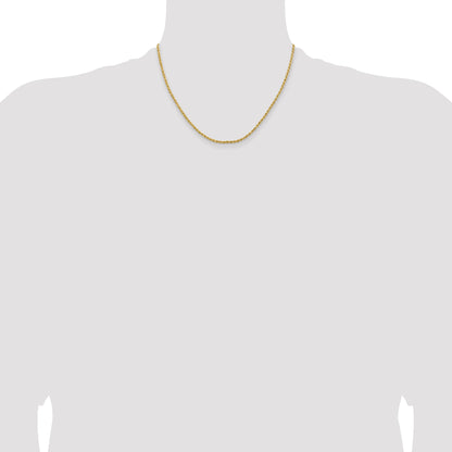 18 Inch 14k Yellow Gold 2mm Lightweight D/C Rope with Lobster Clasp Chain Necklace