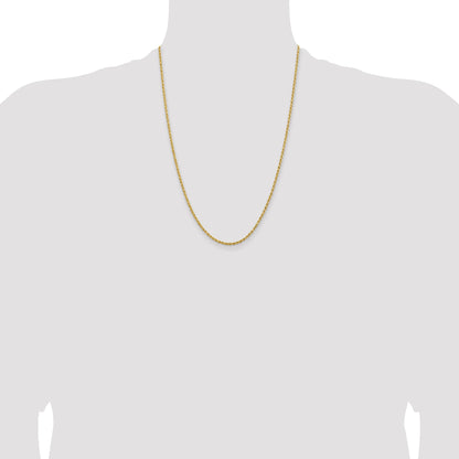 24 Inch 14k Yellow Gold 2mm Lightweight D/C Rope with Lobster Clasp Chain Necklace
