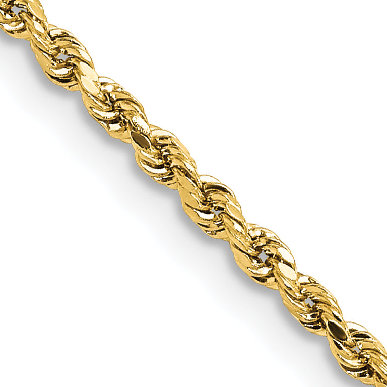 2 Inch 14k Yellow Gold 2mm Lightweight D/C Rope with Lobster Clasp Chain Necklace