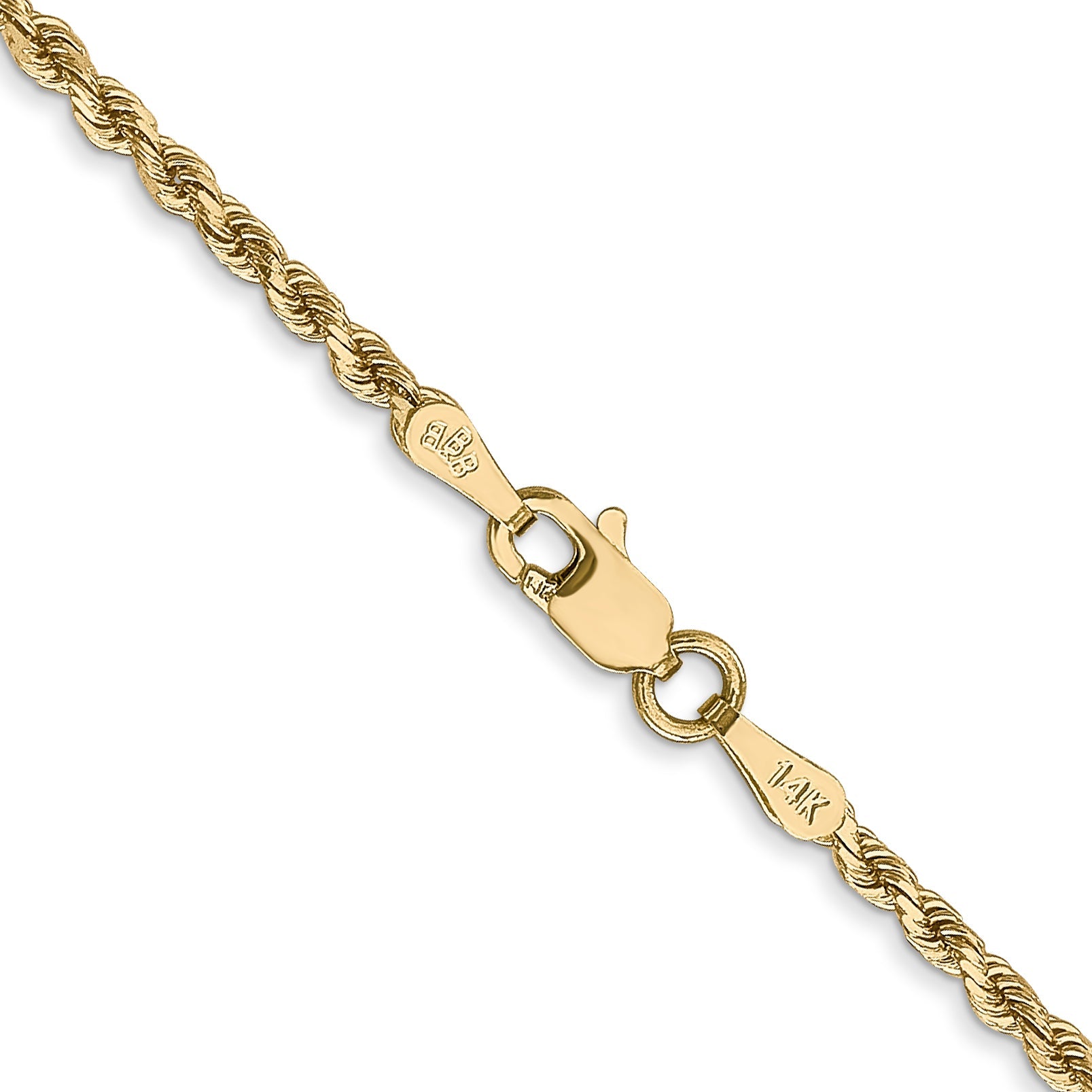 14k Yellow Gold 28 inch 2mm Diamond-cut Rope with Lobster Clasp Chain Necklace
