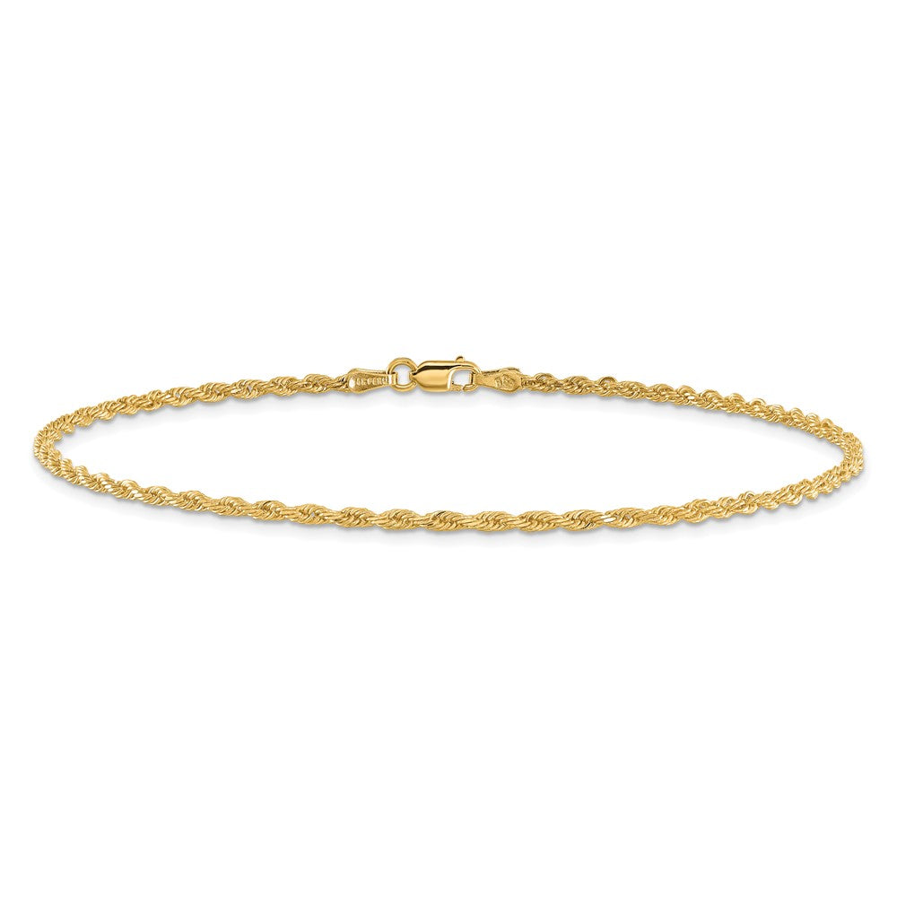 14k Yellow Gold 10 inch 2mm Diamond-cut Rope with Lobster Clasp Anklet