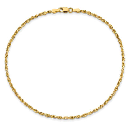14k Yellow Gold 10 inch 2mm Diamond-cut Rope with Lobster Clasp Anklet