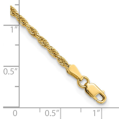 14k Yellow Gold 10 inch 2mm Diamond-cut Rope with Lobster Clasp Anklet