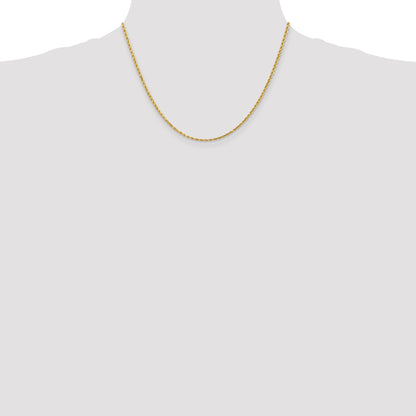 14k Yellow Gold 18 inch 2mm Diamond-cut Rope with Lobster Clasp Chain Necklace