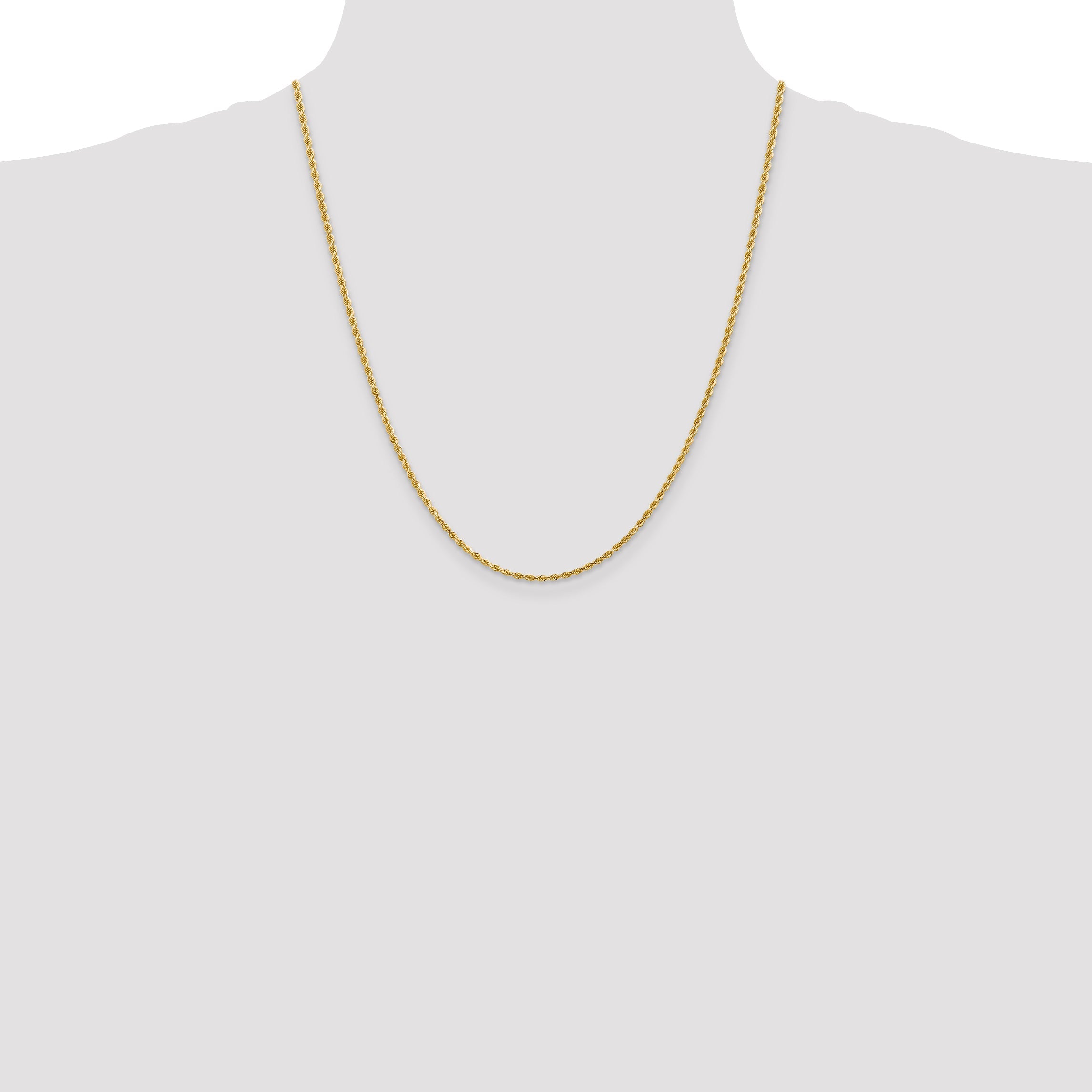 14k Yellow Gold 22 inch 2mm Diamond-cut Rope with Lobster Clasp Chain Necklace