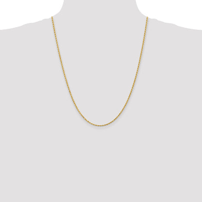 14k Yellow Gold 24 inch 2mm Diamond-cut Rope with Lobster Clasp Chain Necklace