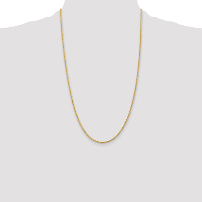 14k Yellow Gold 26 inch 2mm Diamond-cut Rope with Lobster Clasp Chain Necklace