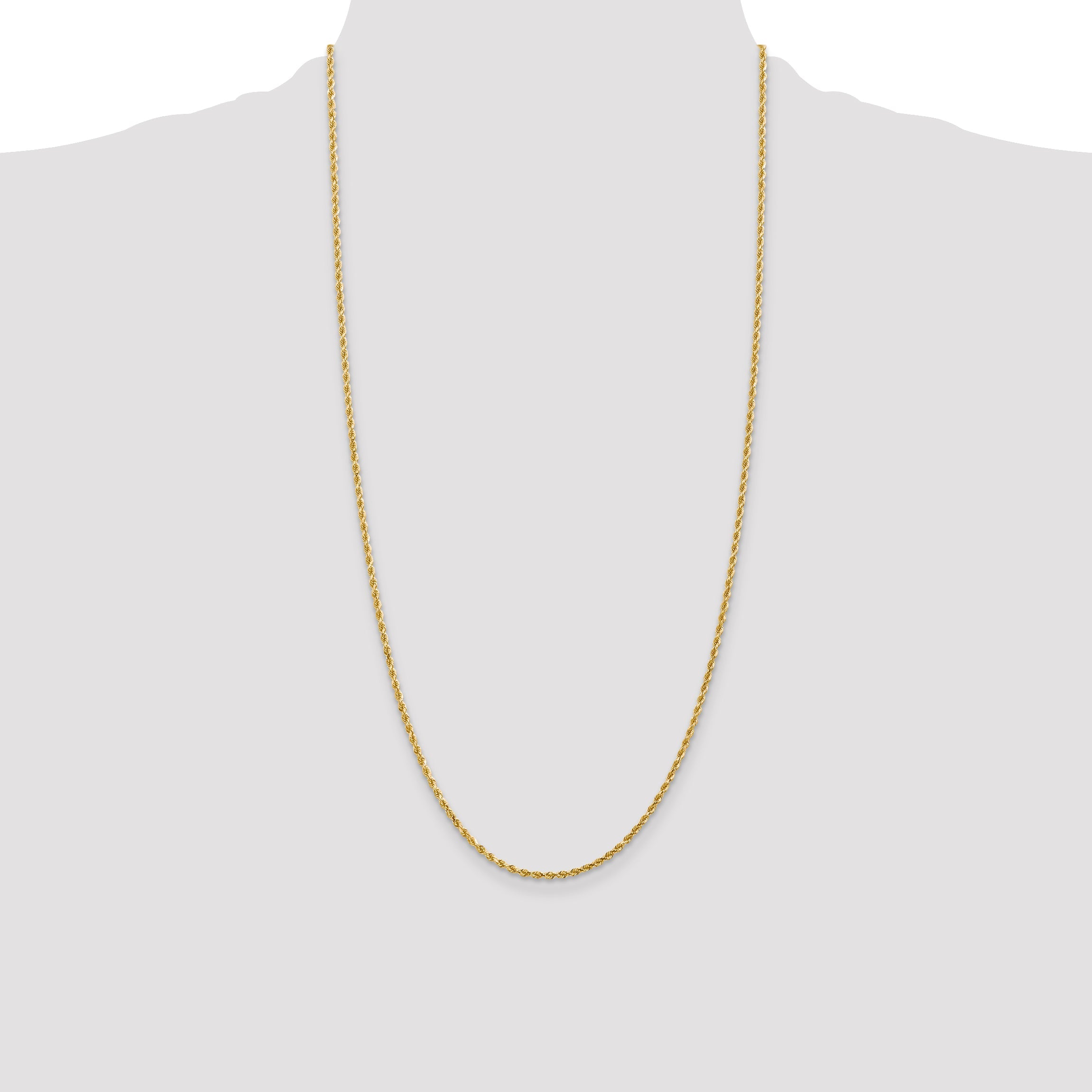 14k Yellow Gold 28 inch 2mm Diamond-cut Rope with Lobster Clasp Chain Necklace