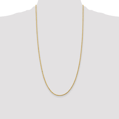 14k Yellow Gold 28 inch 2mm Diamond-cut Rope with Lobster Clasp Chain Necklace
