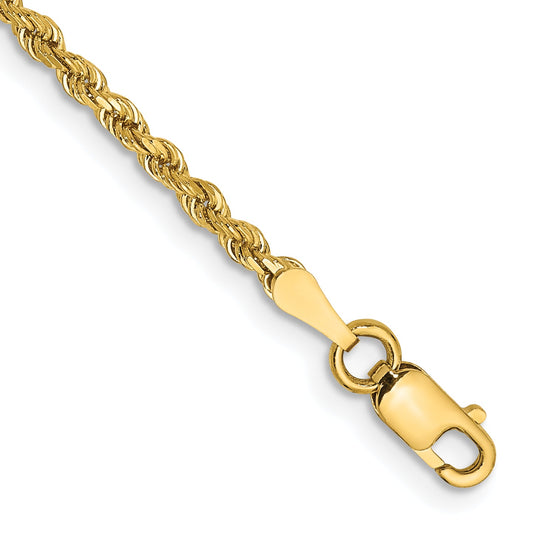 14k Yellow Gold 7 inch 2mm Diamond-cut Rope with Lobster Clasp Chain Bracelet