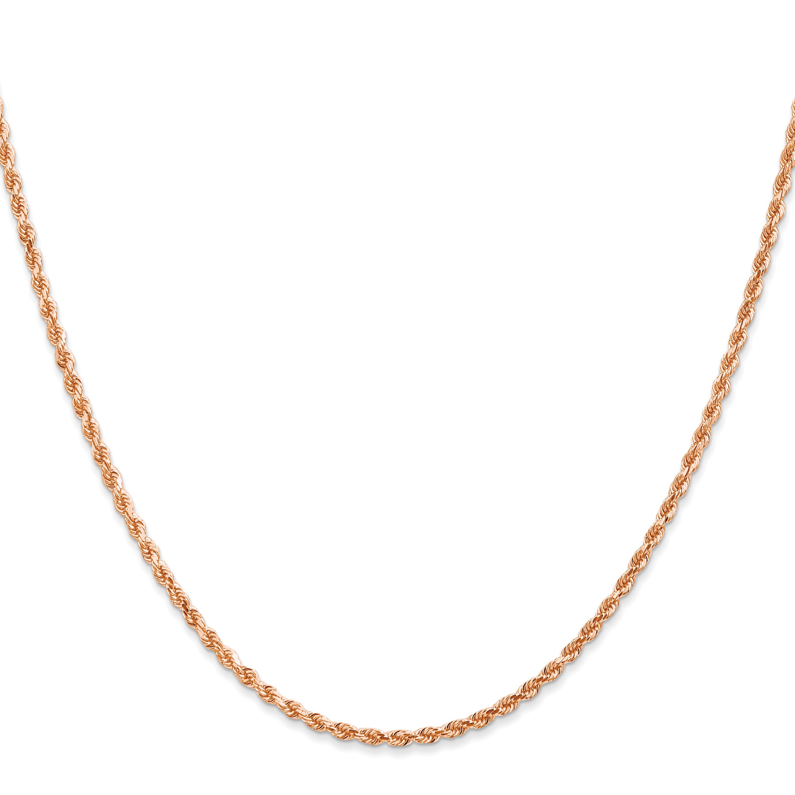 14k Rose Gold 16 inch 2mm Diamond-cut Rope with Lobster Clasp Chain Necklace