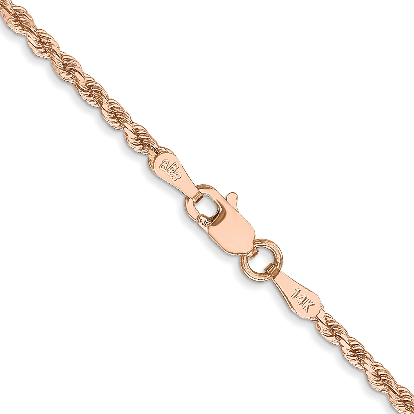 14k Rose Gold 20 inch 2mm Diamond-cut Rope with Lobster Clasp Chain Necklace
