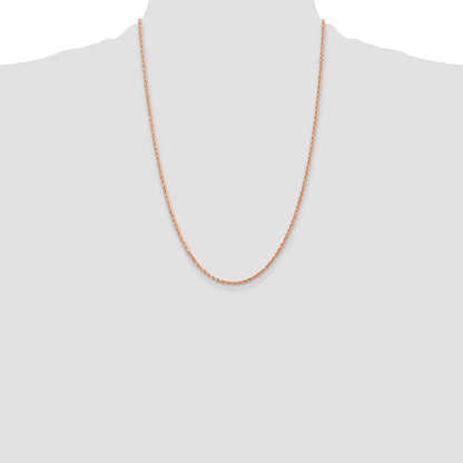 14k Rose Gold 24 inch 2mm Diamond-cut Rope with Lobster Clasp Chain Necklace
