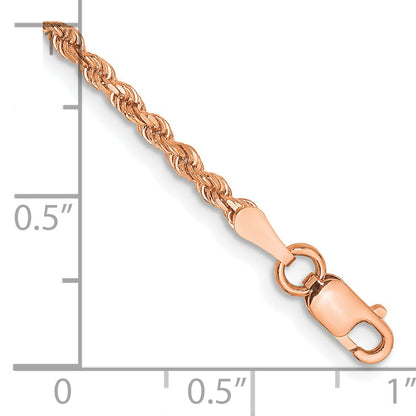 14k Rose Gold 8 inch 2mm Diamond-cut Rope with Lobster Clasp Chain Bracelet