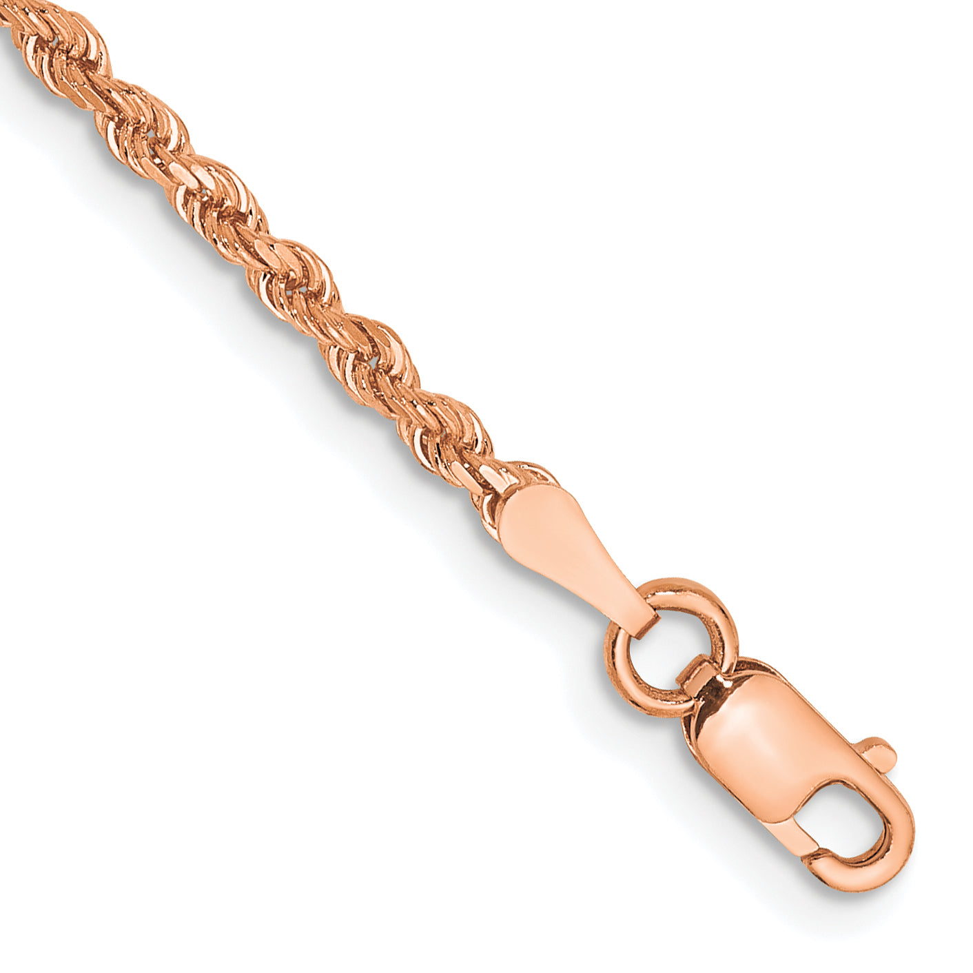 14k Rose Gold 8 inch 2mm Diamond-cut Rope with Lobster Clasp Chain Bracelet