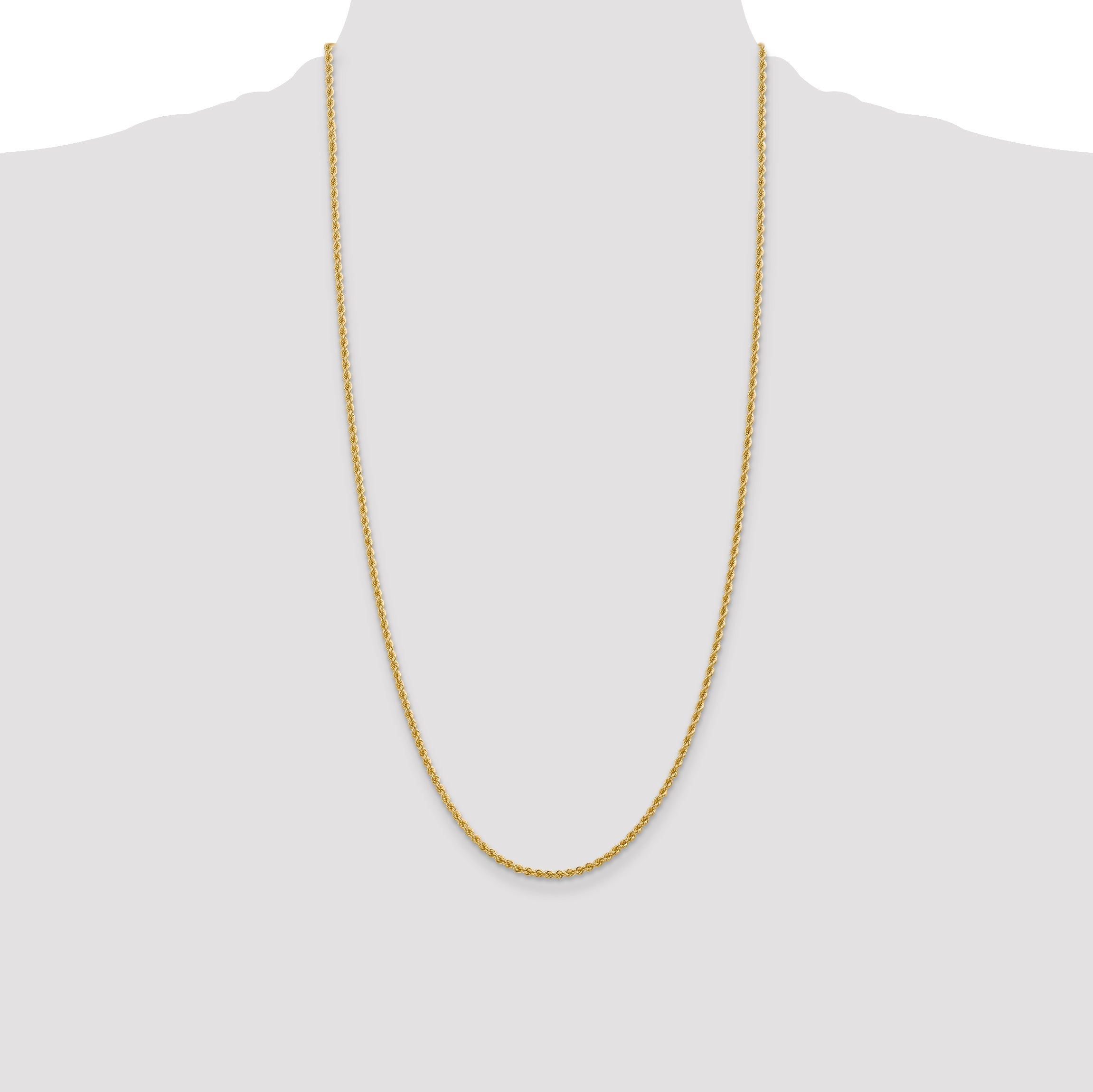 14k Yellow Gold 28 inch 2.25mm Regular Rope with Lobster Clasp Chain Necklace