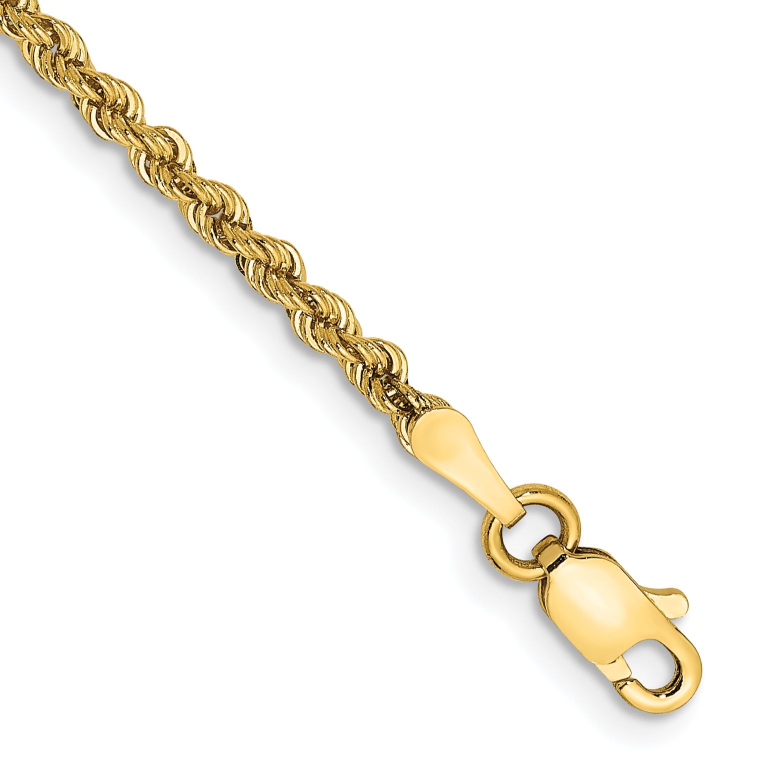 14k Yellow Gold 9 inch 2.25mm Regular Rope with Lobster Clasp Anklet