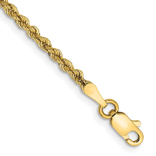 14k Yellow Gold 9 inch 2.25mm Regular Rope with Lobster Clasp Anklet