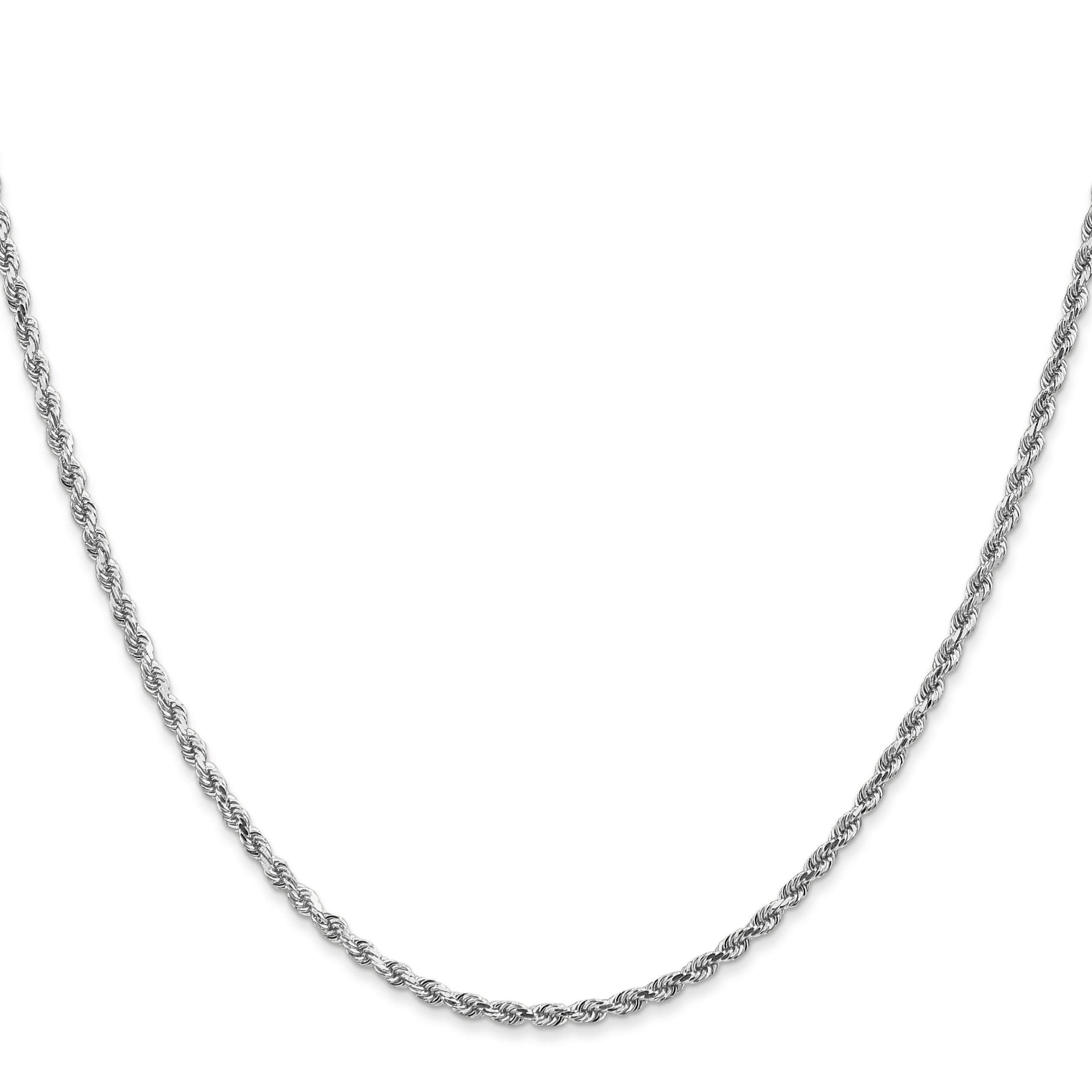 14k White Gold 26 inch 2mm Diamond-cut Rope with Lobster Clasp Chain Necklace