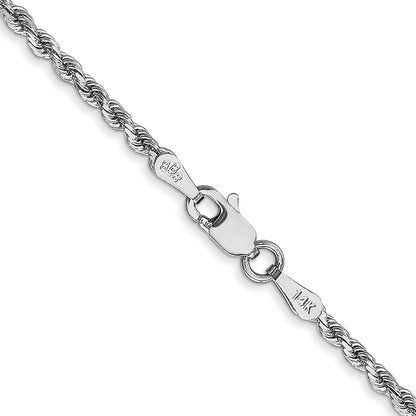14k White Gold 22 inch 2mm Diamond-cut Rope with Lobster Clasp Chain Necklace