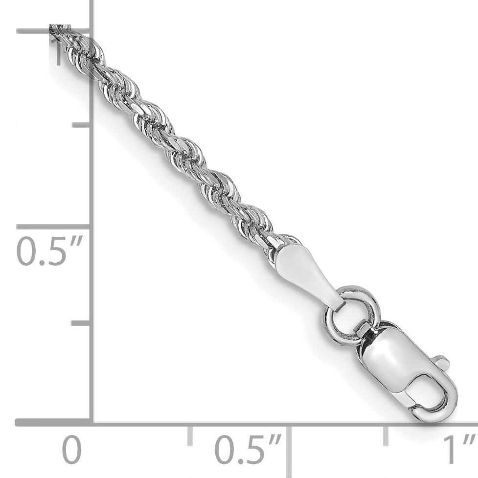 1 Inch 10K White Gold 2mm Diamond-Cut Rope Chain Bracelet