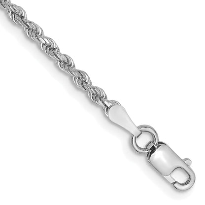 14k White Gold 6 inch 2mm Diamond-cut Rope with Lobster Clasp Chain Bracelet