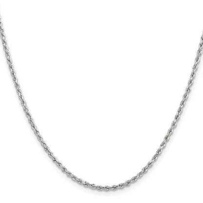 16 Inch 14k White Gold 2mm Lightweight D/C Rope with Lobster Clasp Chain Necklace