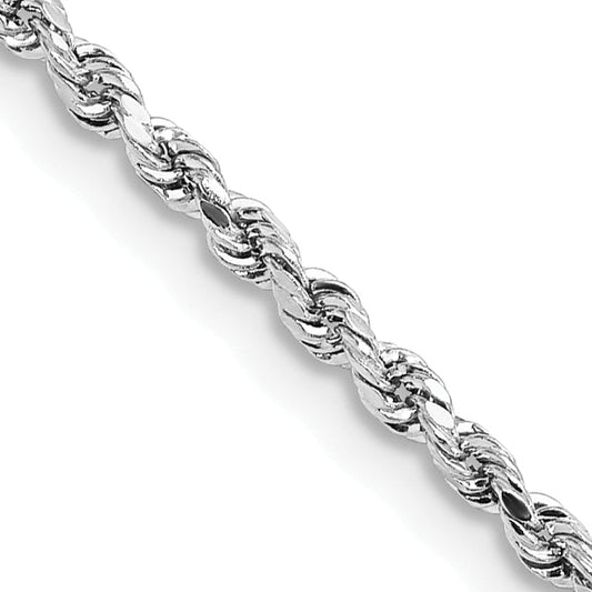 16 Inch 14k White Gold 2mm Lightweight D/C Rope with Lobster Clasp Chain Necklace