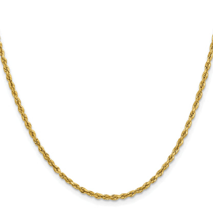18 Inch 14k Yellow Gold 2.3mm Lightweight D/C Rope with Lobster Clasp Chain Necklace