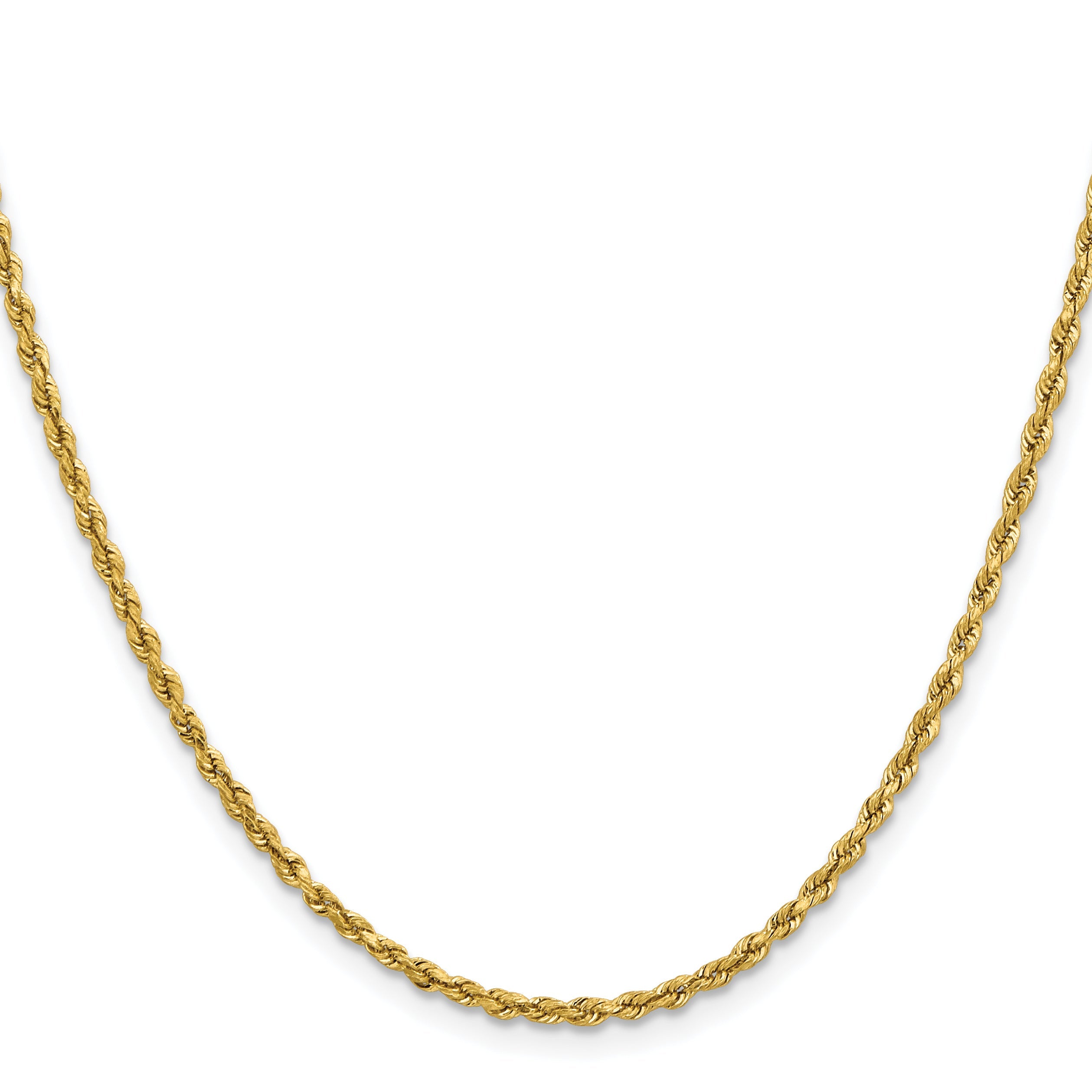 24 Inch 14k Yellow Gold 2.3mm Lightweight D/C Rope with Lobster Clasp Chain Necklace
