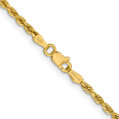 24 Inch 14k Yellow Gold 2.3mm Lightweight D/C Rope with Lobster Clasp Chain Necklace