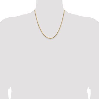 2 Inch 14k Yellow Gold 2.3mm Lightweight D/C Rope with Lobster Clasp Chain Necklace