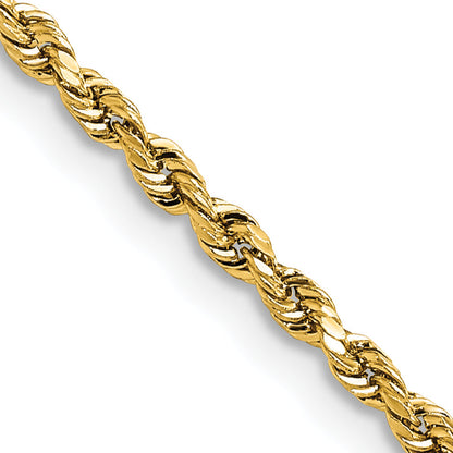 22 Inch 14k Yellow Gold 2.3mm Lightweight D/C Rope with Lobster Clasp Chain Necklace