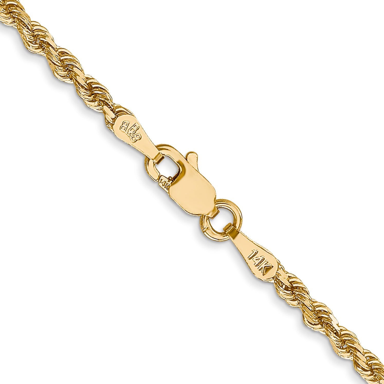 14k Yellow Gold 22 inch 2.25mm Diamond-cut Rope with Lobster Clasp Chain Necklace