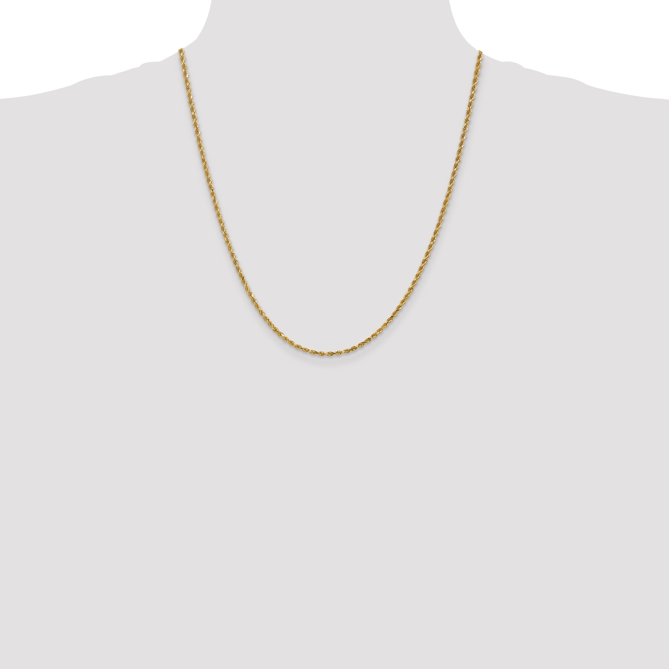 14k Yellow Gold 22 inch 2.25mm Diamond-cut Rope with Lobster Clasp Chain Necklace
