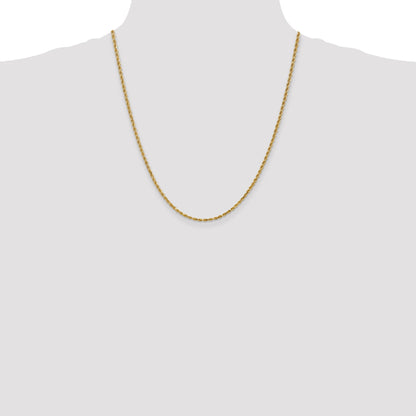 14k Yellow Gold 22 inch 2.25mm Diamond-cut Rope with Lobster Clasp Chain Necklace