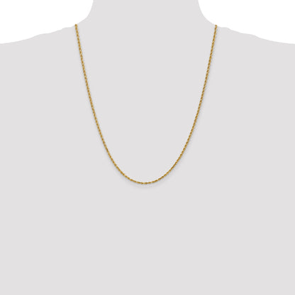 14k Yellow Gold 24 inch 2.25mm Diamond-cut Rope with Lobster Clasp Chain Necklace