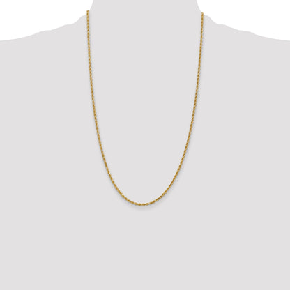 14k Yellow Gold 26 inch 2.25mm Diamond-cut Rope with Lobster Clasp Chain Necklace