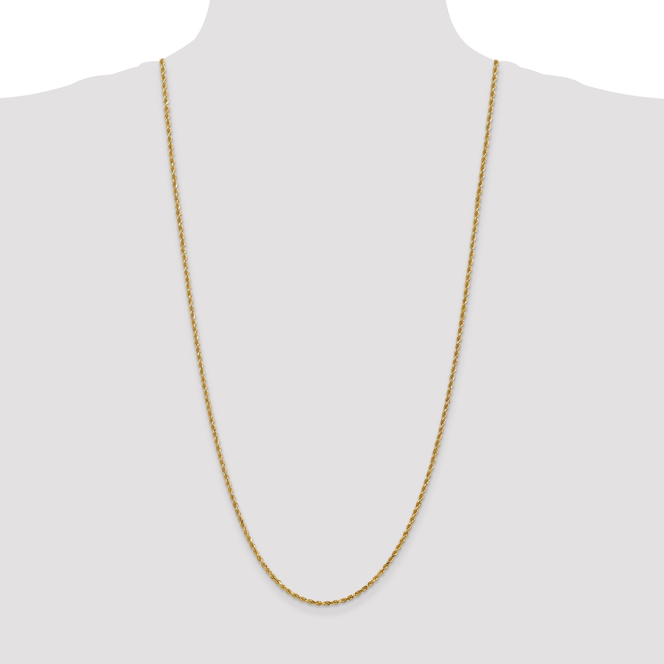 14k Yellow Gold 30 inch 2.25mm Diamond-cut Rope with Lobster Clasp Chain Necklace