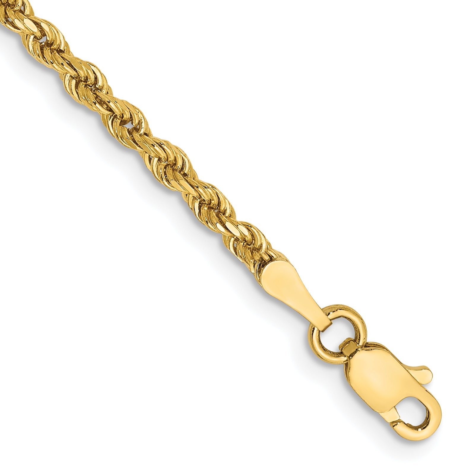 14k Yellow Gold 10 inch 2.25mm Diamond-cut Rope with Lobster Clasp Anklet