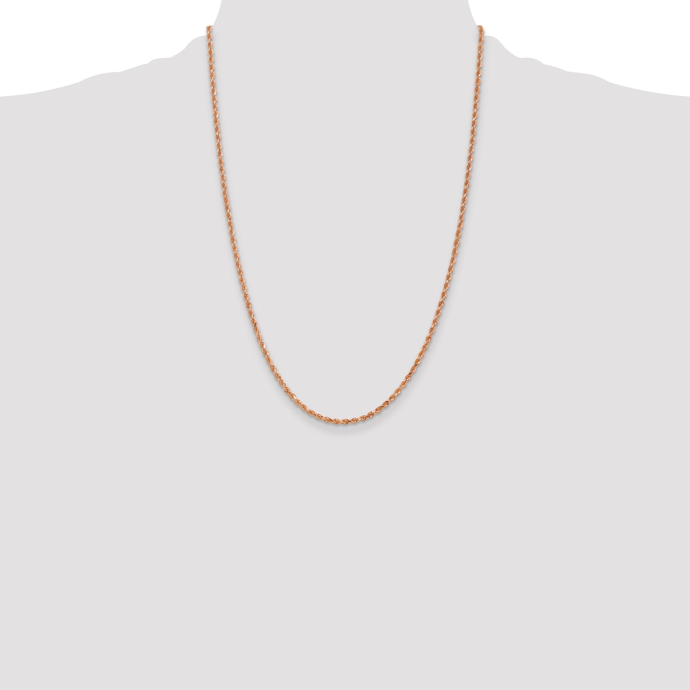 14k Rose Gold 24 inch 2.25mm Diamond-cut Rope with Lobster Clasp Chain Necklace