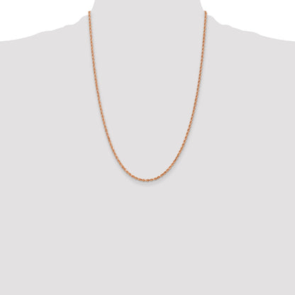 14k Rose Gold 24 inch 2.25mm Diamond-cut Rope with Lobster Clasp Chain Necklace